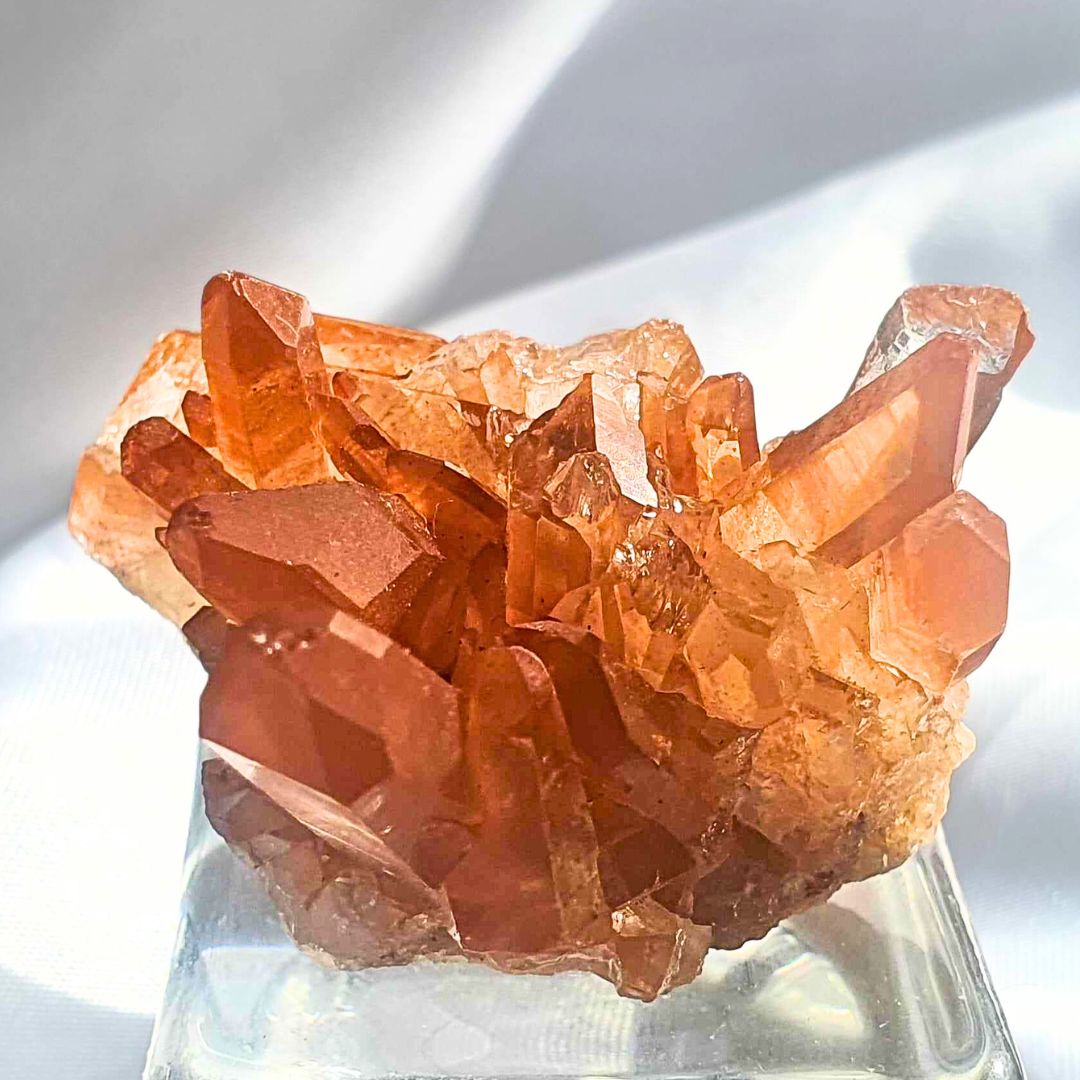 Natural Tangerine (Hematite) Quartz Cluster - Brazil