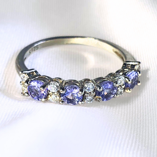 Sterling Silver Rhodium Coated Tanzanite Ring - Size 7