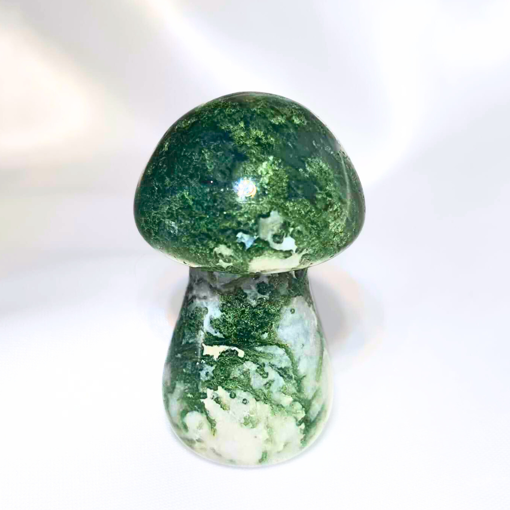 Moss Agate with Chalcedony Mushroom Carving