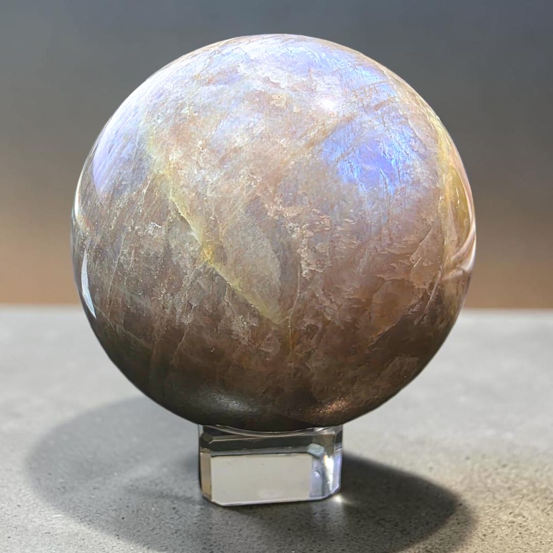 High Grade Blue Moonstone x Sunstone Sphere - 328g