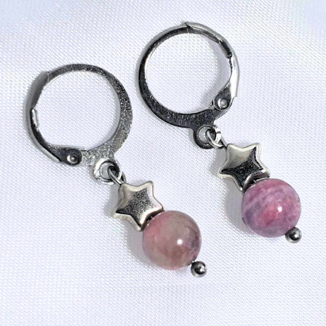 Pegmatite (Unicorn Stone) Sterling Silver Earrings