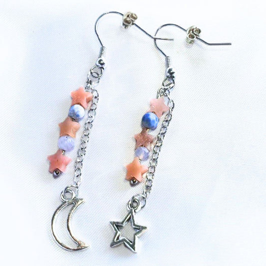 Pink Opal  & Sodalite Star Crystal Earrings