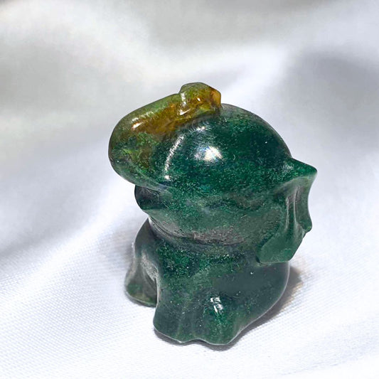 Moss Agate Small Elephant Carving