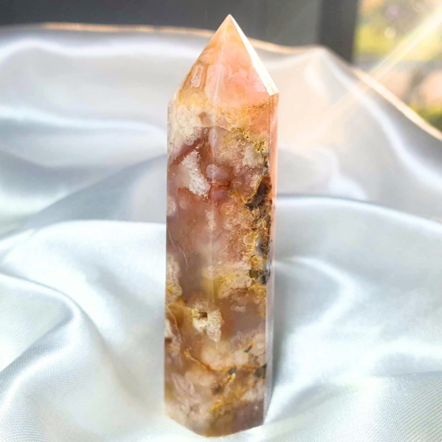 Flower Agate Tower with Translucent Chalcedony & Open Cave