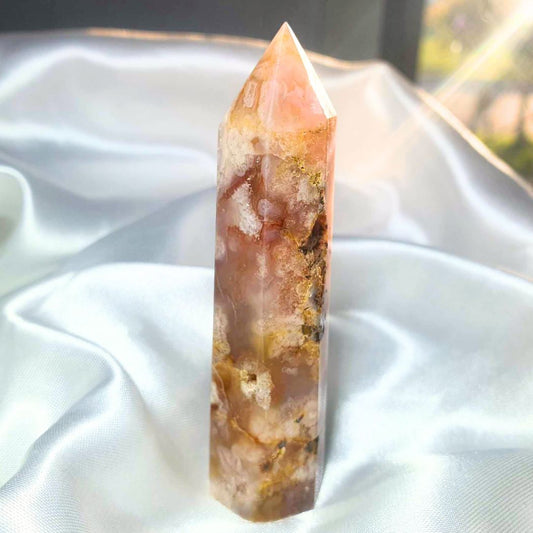 Flower Agate Tower with Translucent Chalcedony & Open Cave