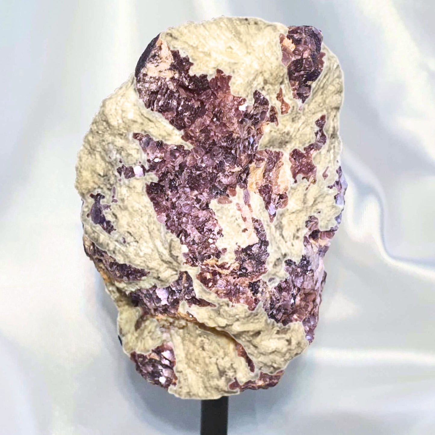 Rare Botryoidal Lepidolite on Metal Stand with Purple Silver Sheen