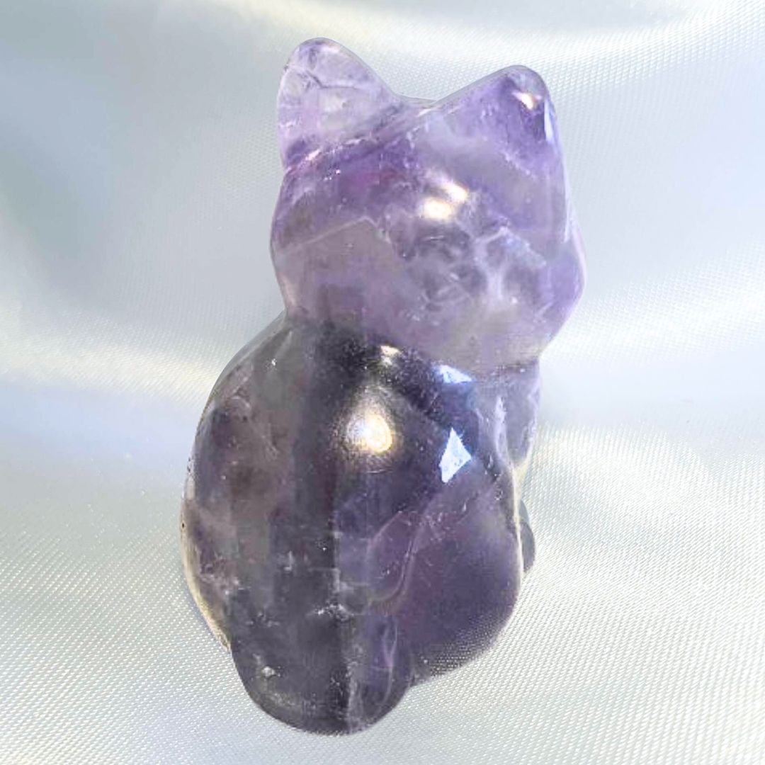 Dream Amethyst (Chevron) with Smoky Quartz Cat Carving