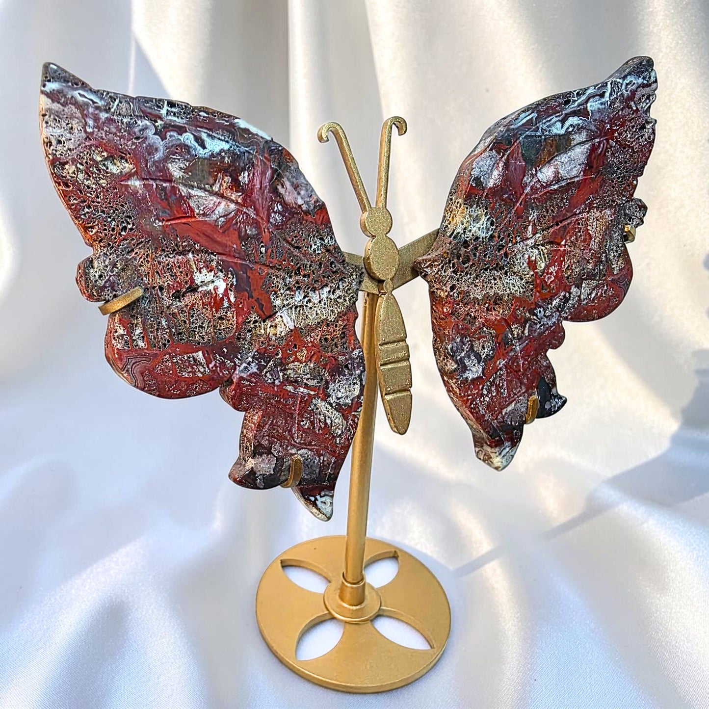 Druzy Crazy Lace Agate Crystal Butterfly Display Piece - 15.3cm tall