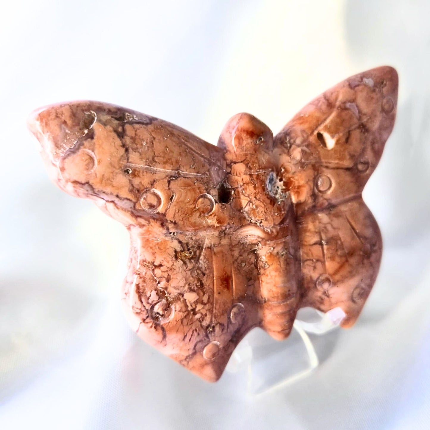 Druzy Pink Petal Agate (Cotton Candy) Butterfly Carving - includes stand