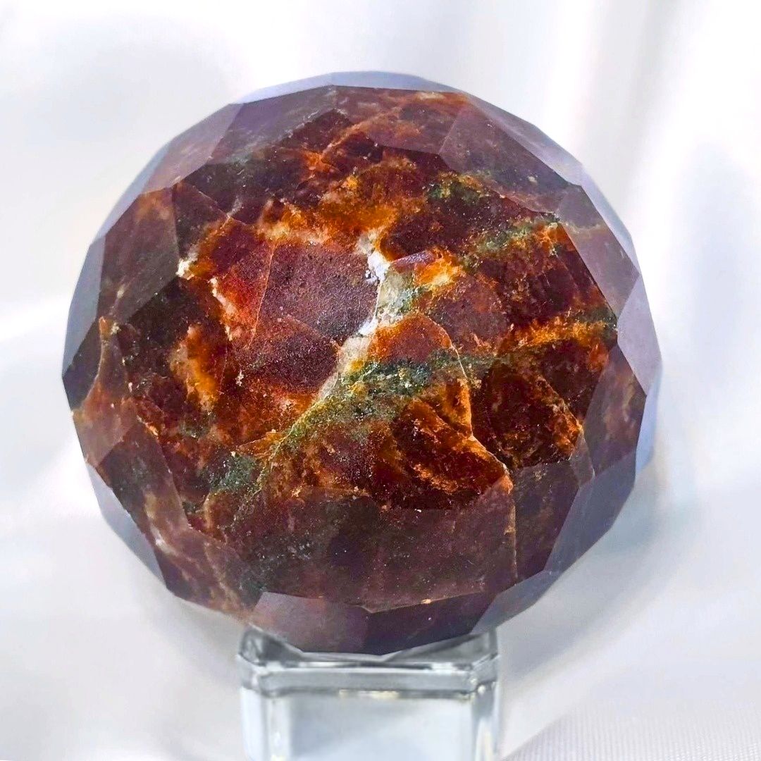 Rare Faceted Red & Green Garnet Sphere - 278g - includes holder