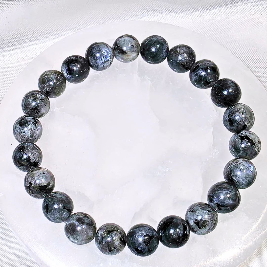 Larvikite 8mm Crystal Bracelet with High Blue Flash