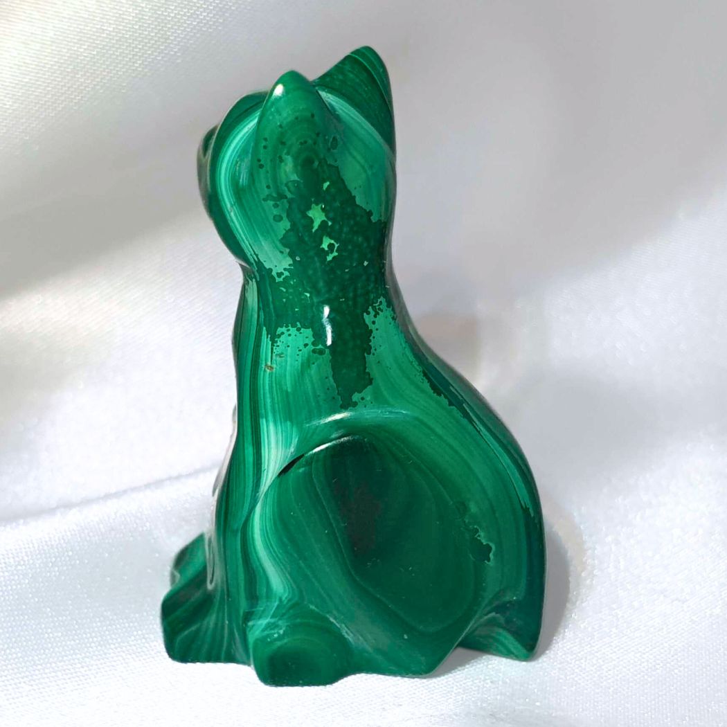 High Grade Malachite Cat Carving