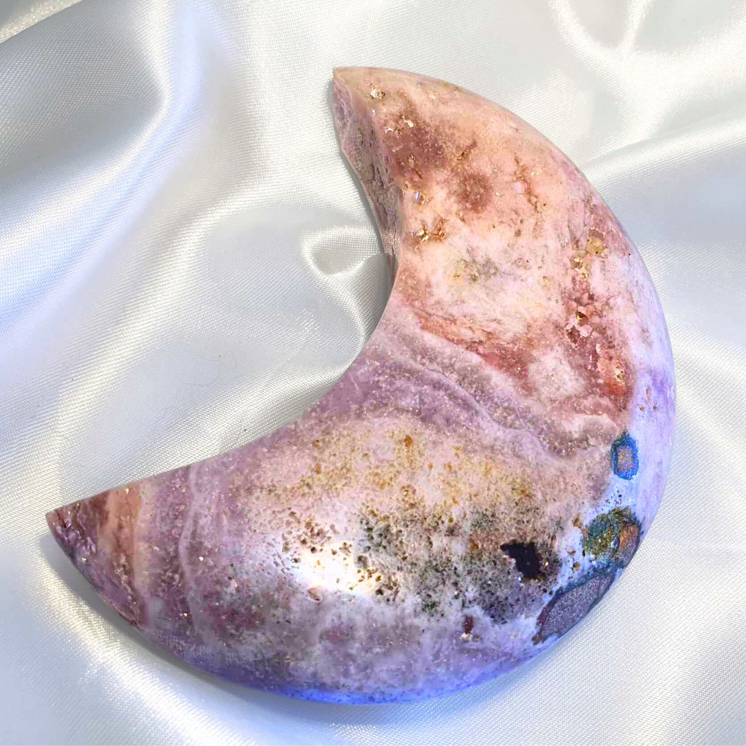 Druzy Pink Amethyst Moon on Metal Stand - 200g