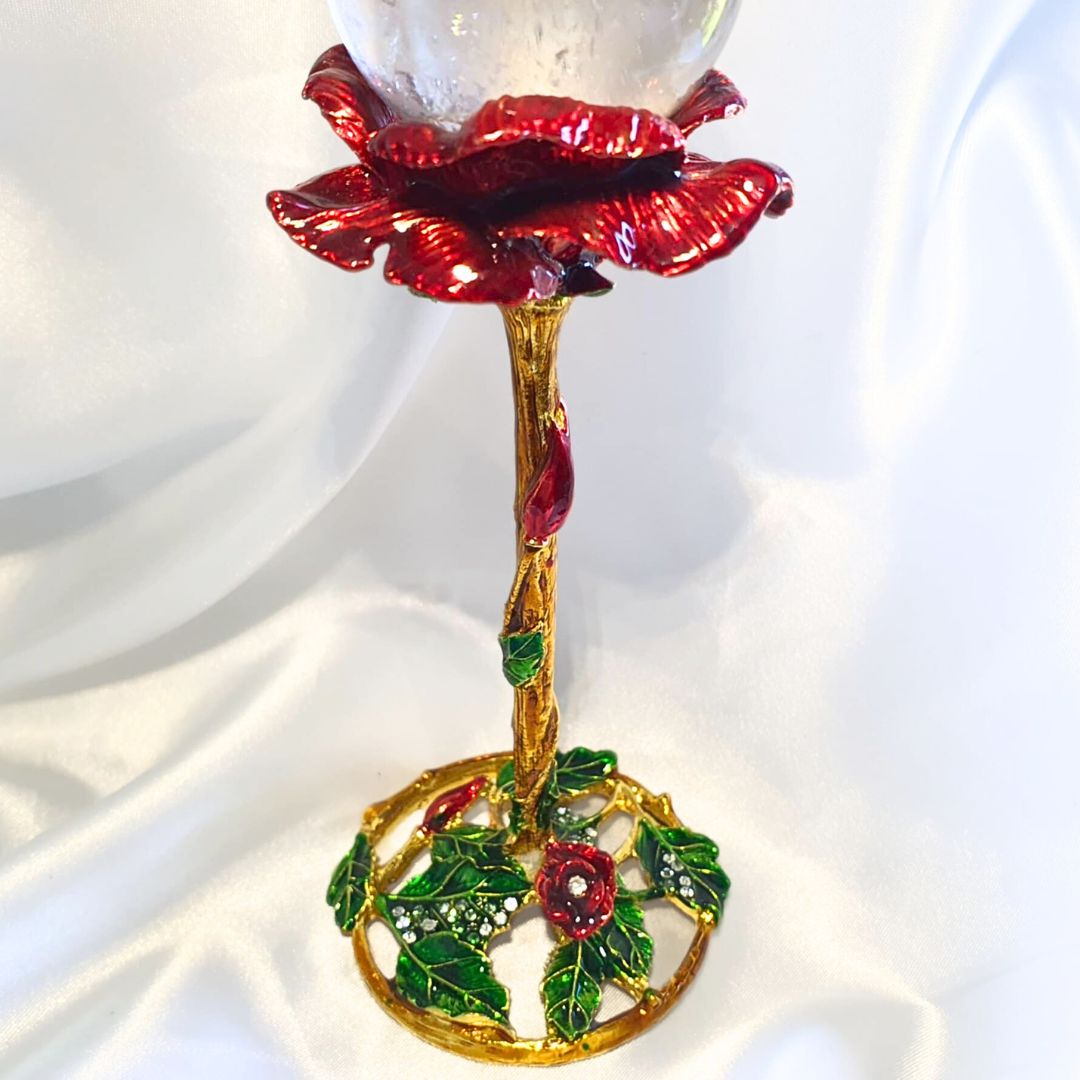 Large Enamel Painted Rose Metal Sphere Holder (13cm tall)