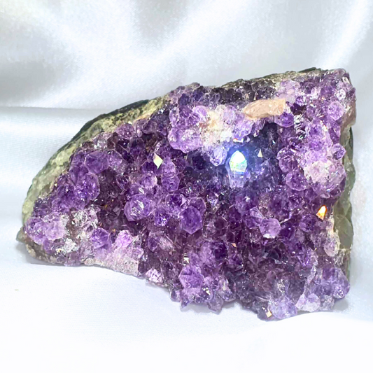 Uruguay Amethyst Cluster with Floral Formations, Calcite & Rainbows - 190g