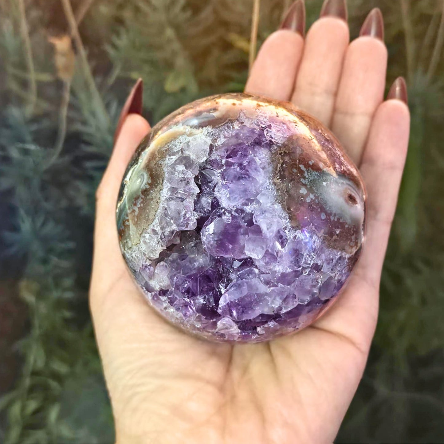 Large Open Amethyst with Stalactites Sphere - 397g