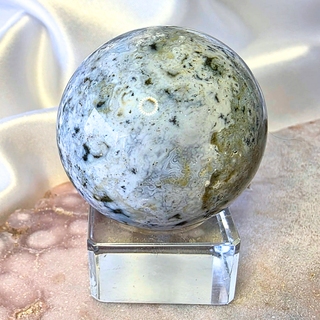 Druzy Orbicular Ocean Jasper Crystal Sphere - 84g