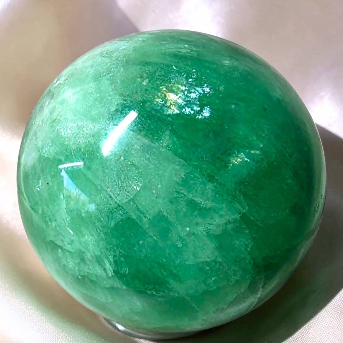Green Fluorite Polished Sphere with Rainbows (370g)