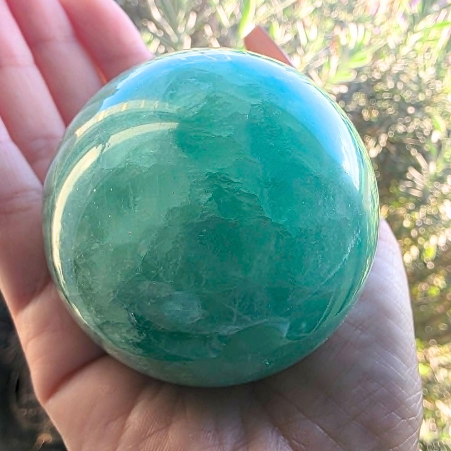 Green Fluorite Polished Sphere with Rainbows (370g)
