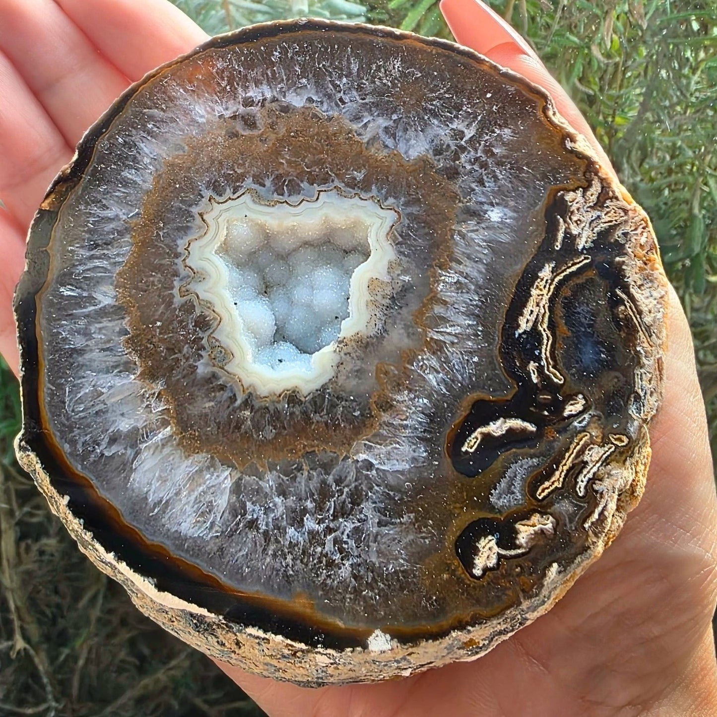 Large Semi-Polished Agate Geode with Botryoidal Chalcedony & Druzy Quartz