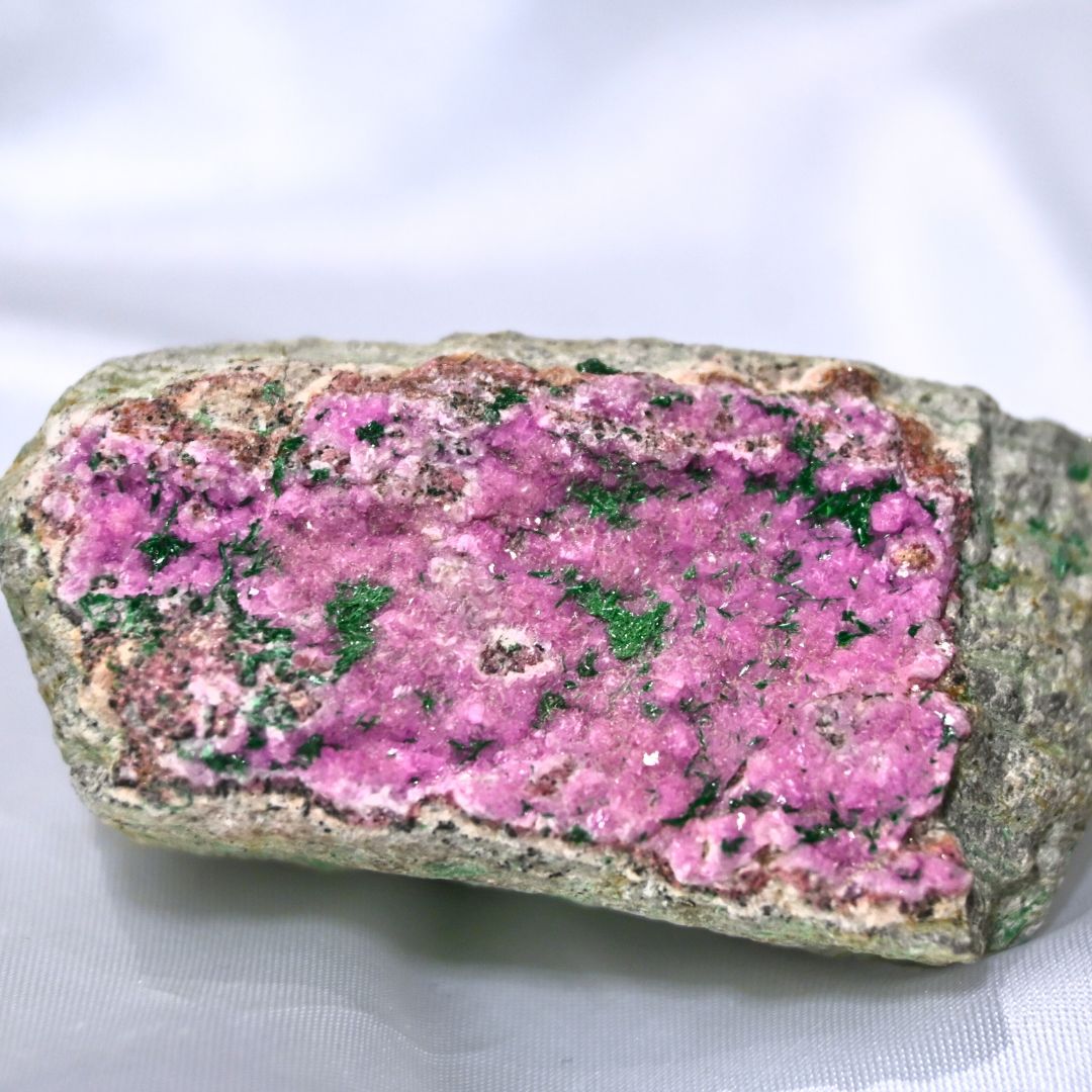 Cobaltoan Calcite (Salrose) with Malachite Druzy Specimen - Morocco
