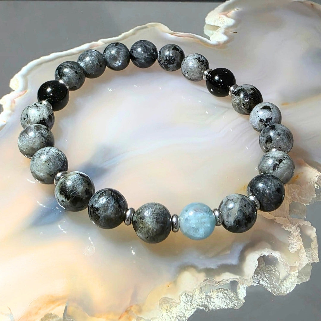 Stratus | Larvikite, Obsidian & Aquamarine Bracelet