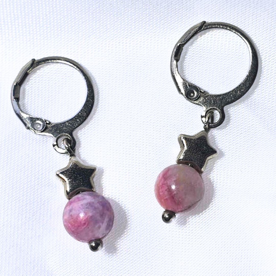 Pegmatite (Unicorn Stone) Sterling Silver Earrings