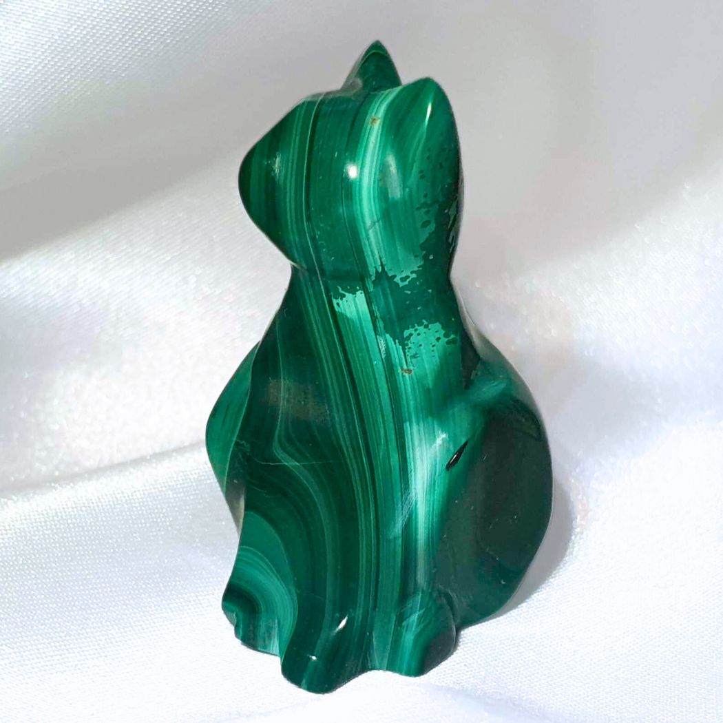 High Grade Malachite Cat Carving