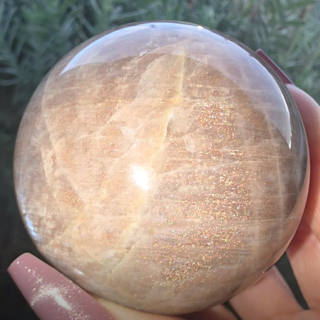 High Grade Blue Moonstone x Sunstone Sphere - 328g