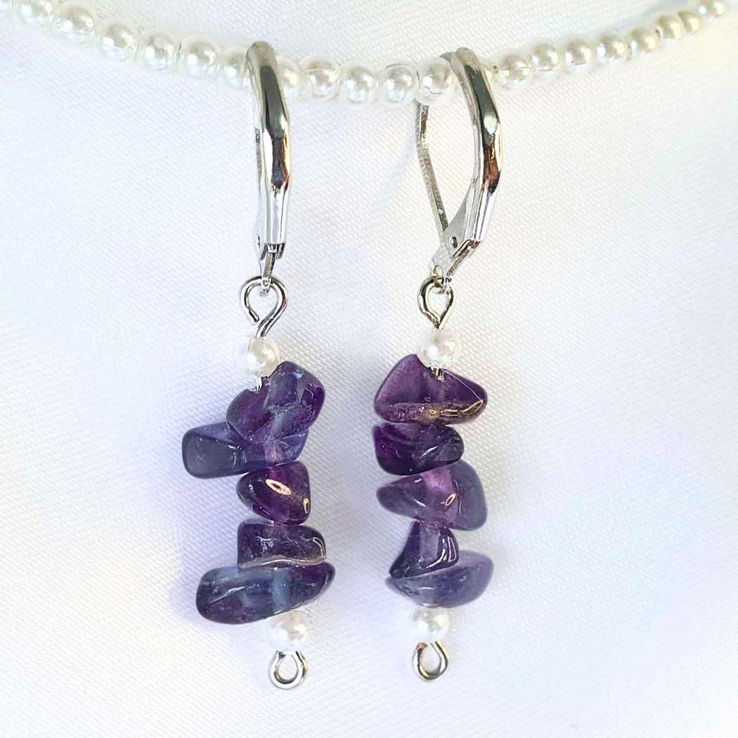 Blue & Purple Fluorite Crystal Earrings