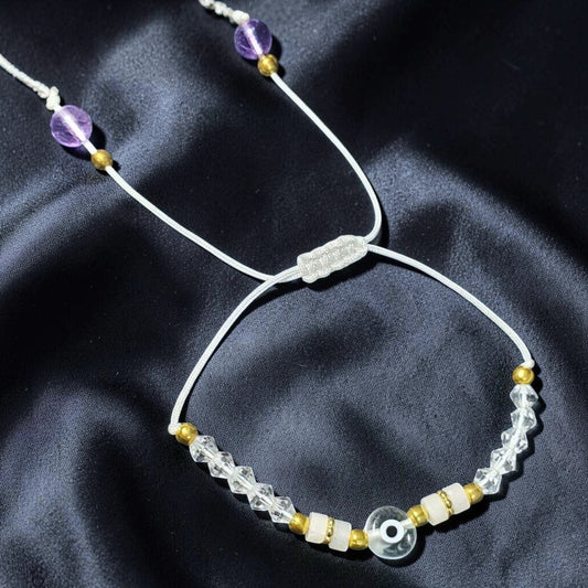 Evil Eye Amethyst Adjustable Weave Bracelet
