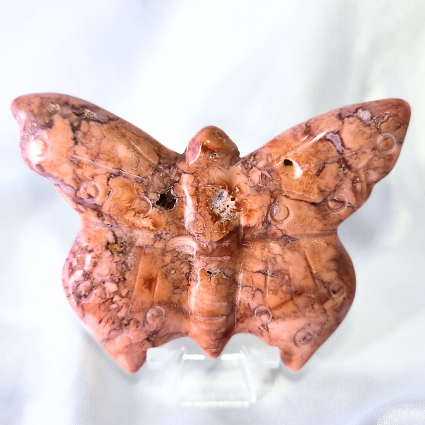 Druzy Pink Petal Agate (Cotton Candy) Butterfly Carving - includes stand