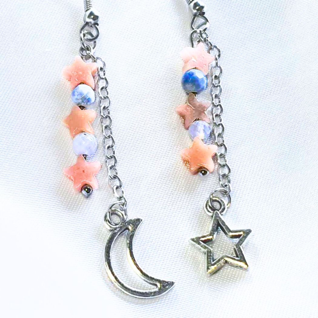 Pink Opal  & Sodalite Star Crystal Earrings