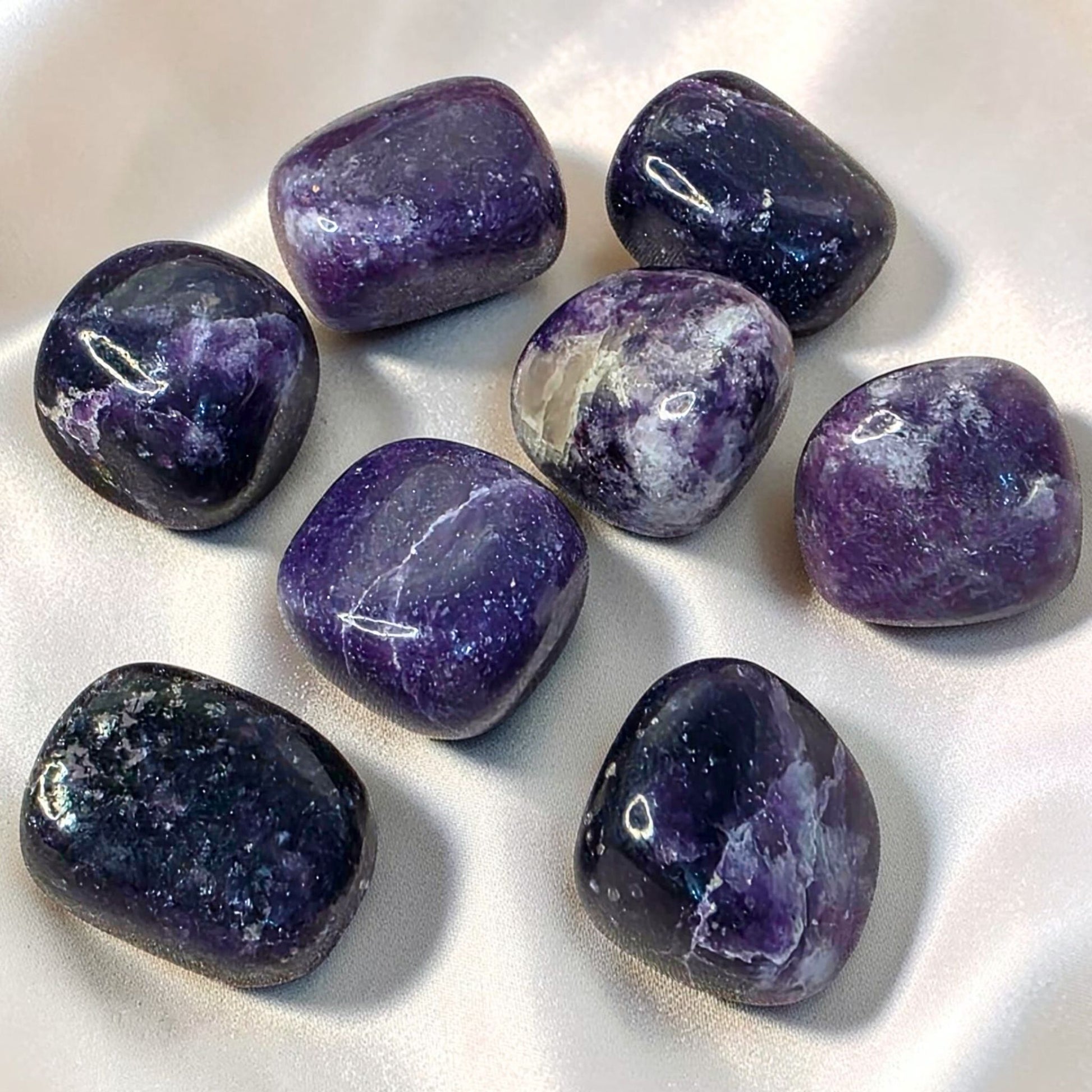 high grade lepidolite mica crystal tumbles - cats love crystals australia