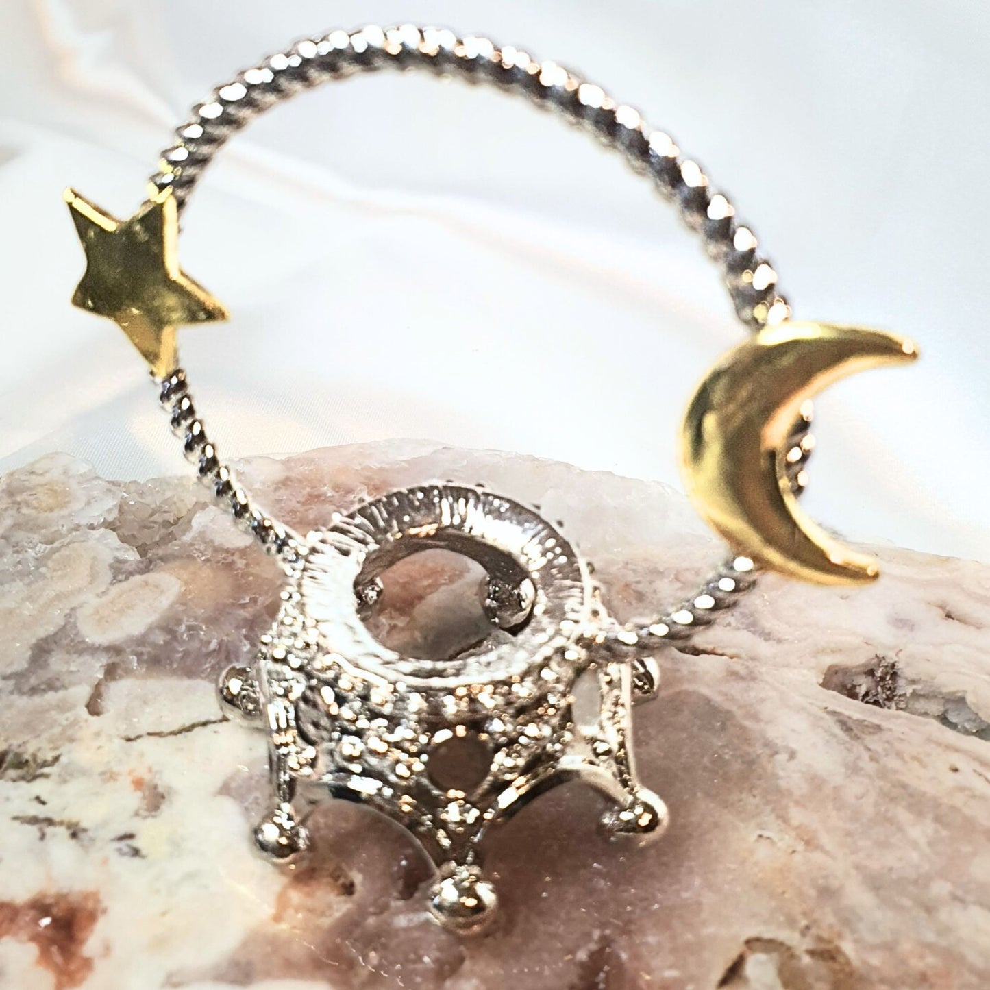 Star and Moon Sphere Silver Metal Stand Holder