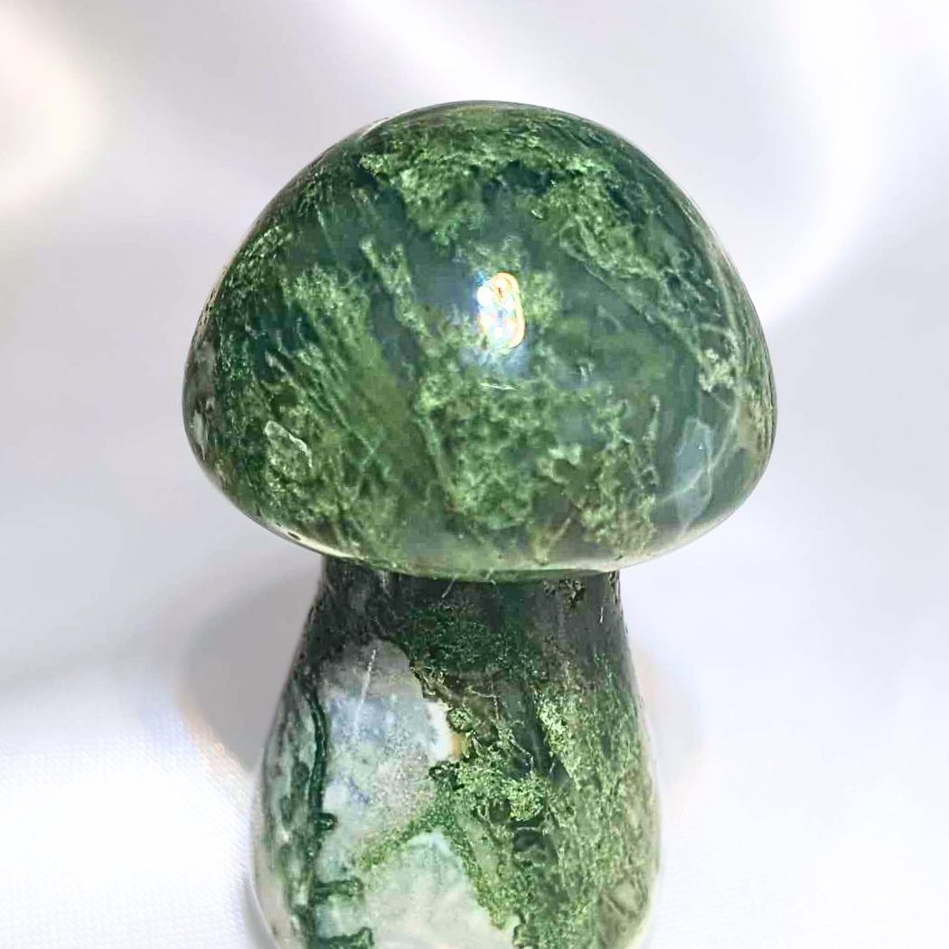 Moss Agate with Chalcedony Mushroom Carving