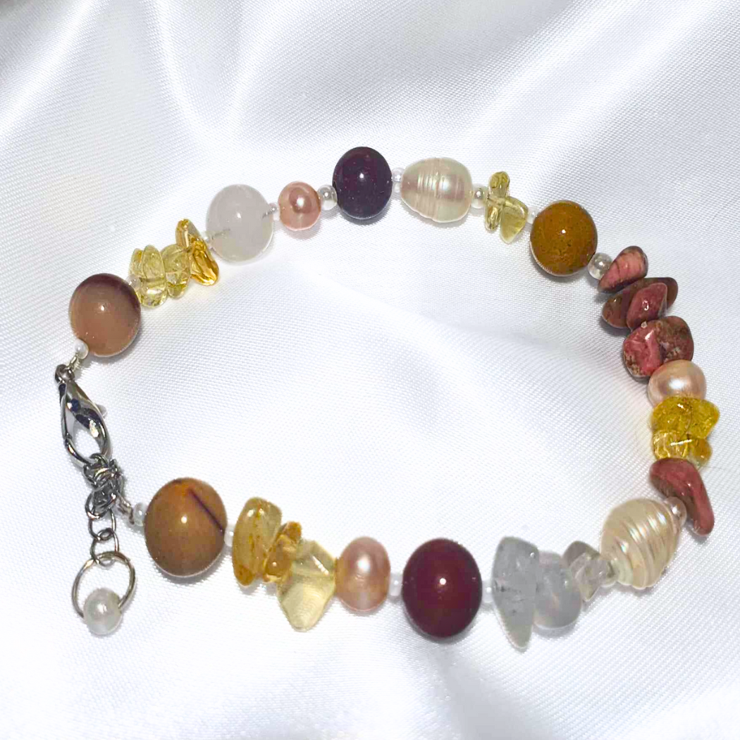 Mookaite, Clear Quartz, Citrine & Freshwater Pearl Bracelet