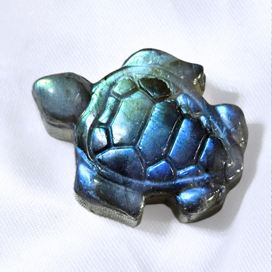 Labradorite Turtle Carving with High Flash