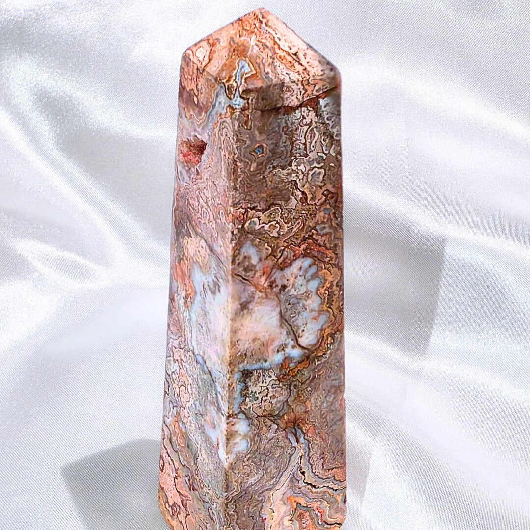 Peach-Pink Crazy Lace Agate Crystal Tower - 11.6cm