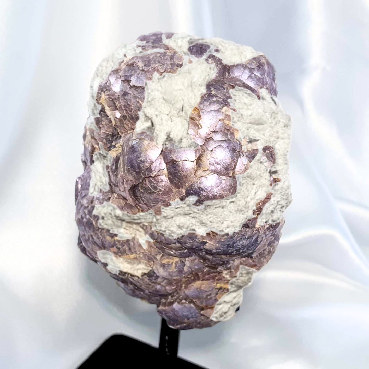 Rare Botryoidal Lepidolite on Metal Stand with Purple Silver Sheen