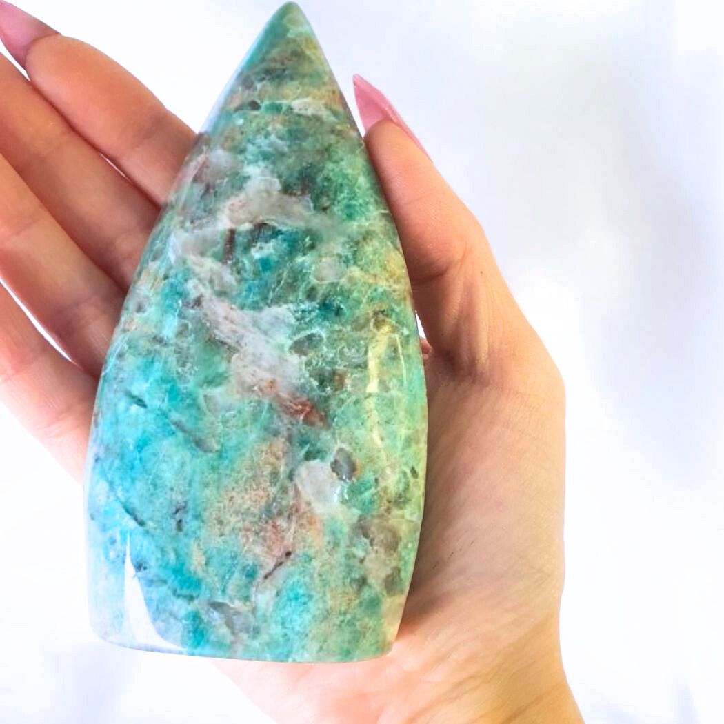 Large Amazonite & Smoky Quartz Free Form with Cats Eye Flash - 280g