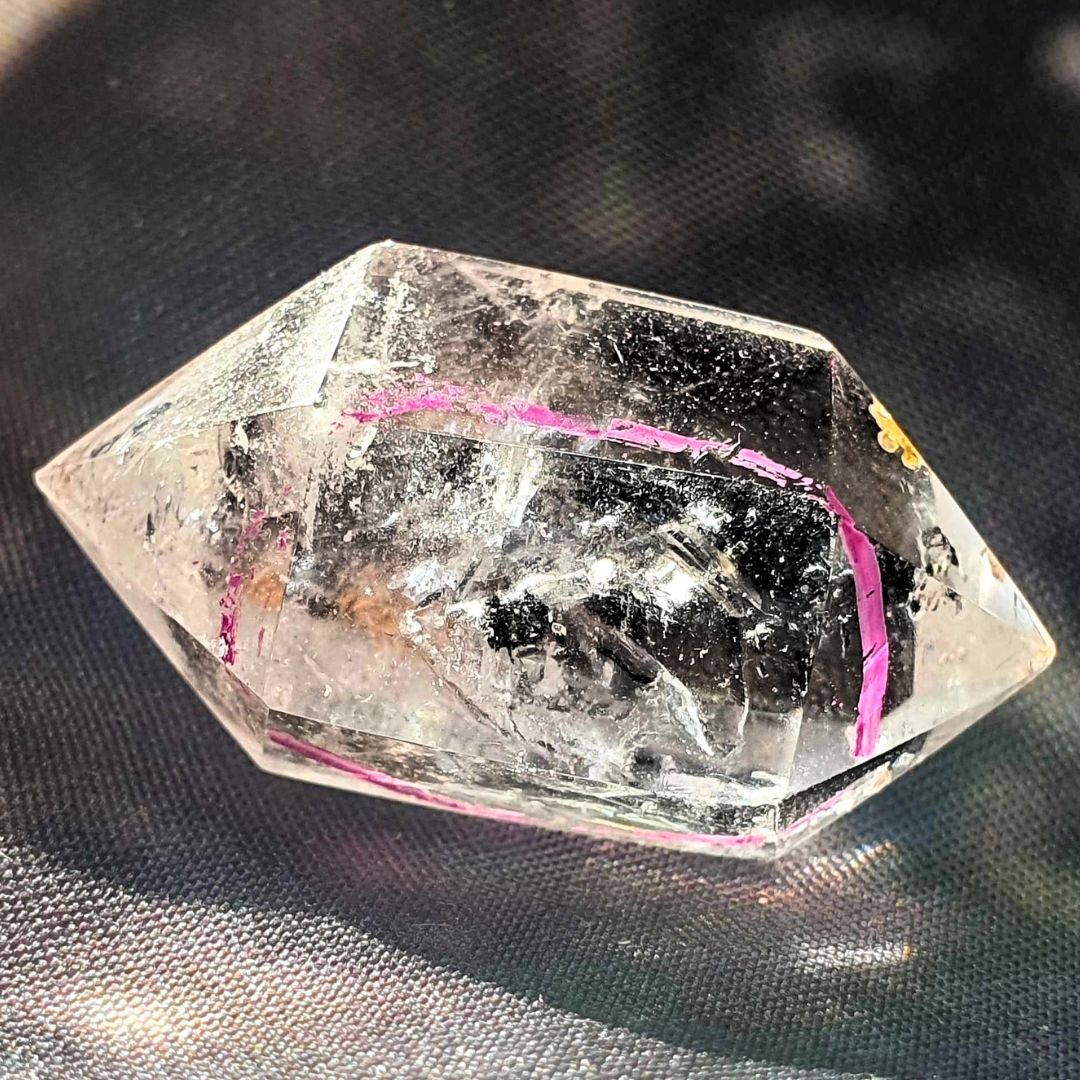 Natural Double Terminated Clear Quartz with Moving Carbon Enhydro