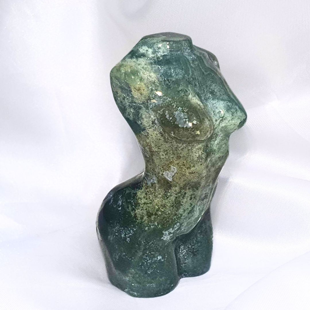 Moss Agate & Blue Chalcedony Lady Body Carving