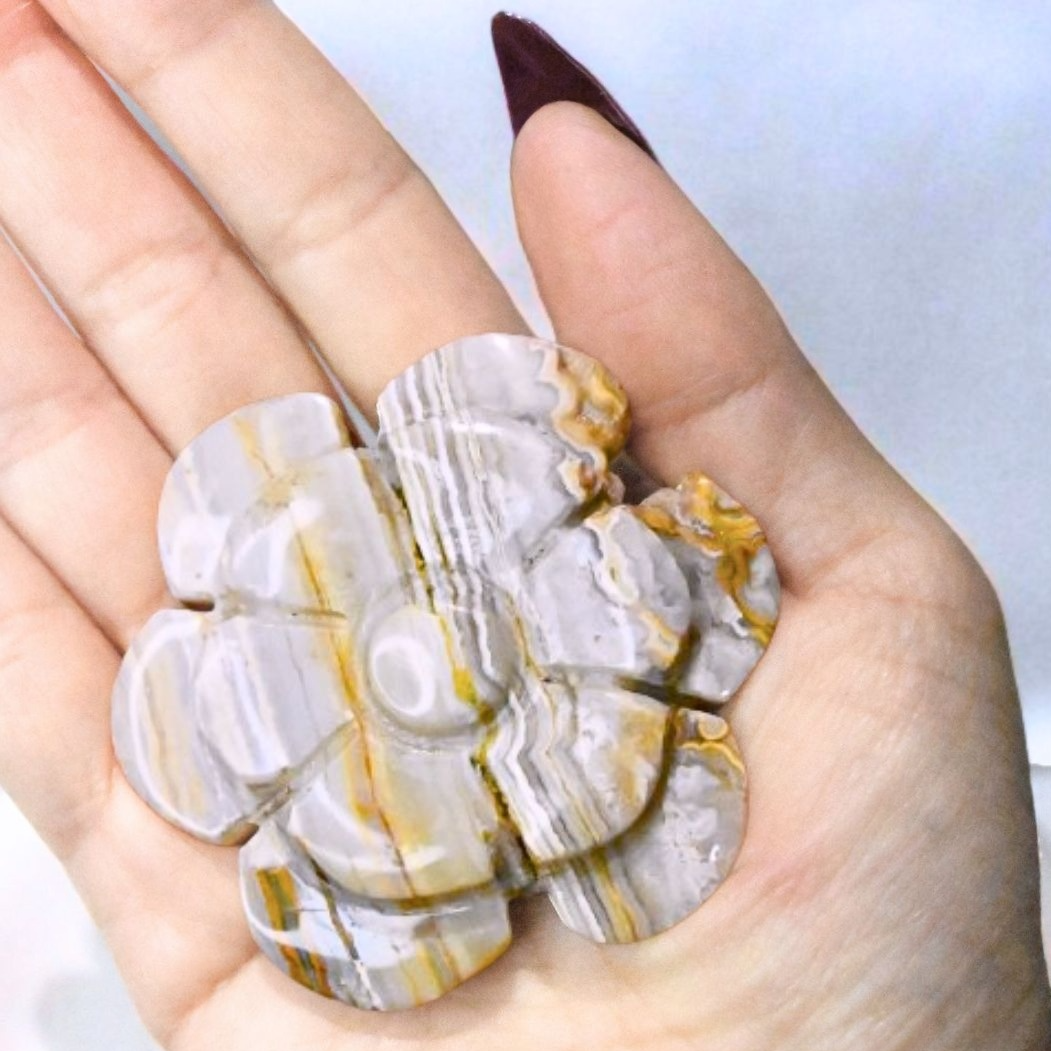 Crazy Lace Agate Flower Carving