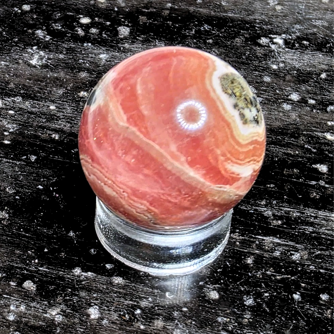 Gemmy Rhodochrosite & Pyrite Sphere - 22mm, Argentina