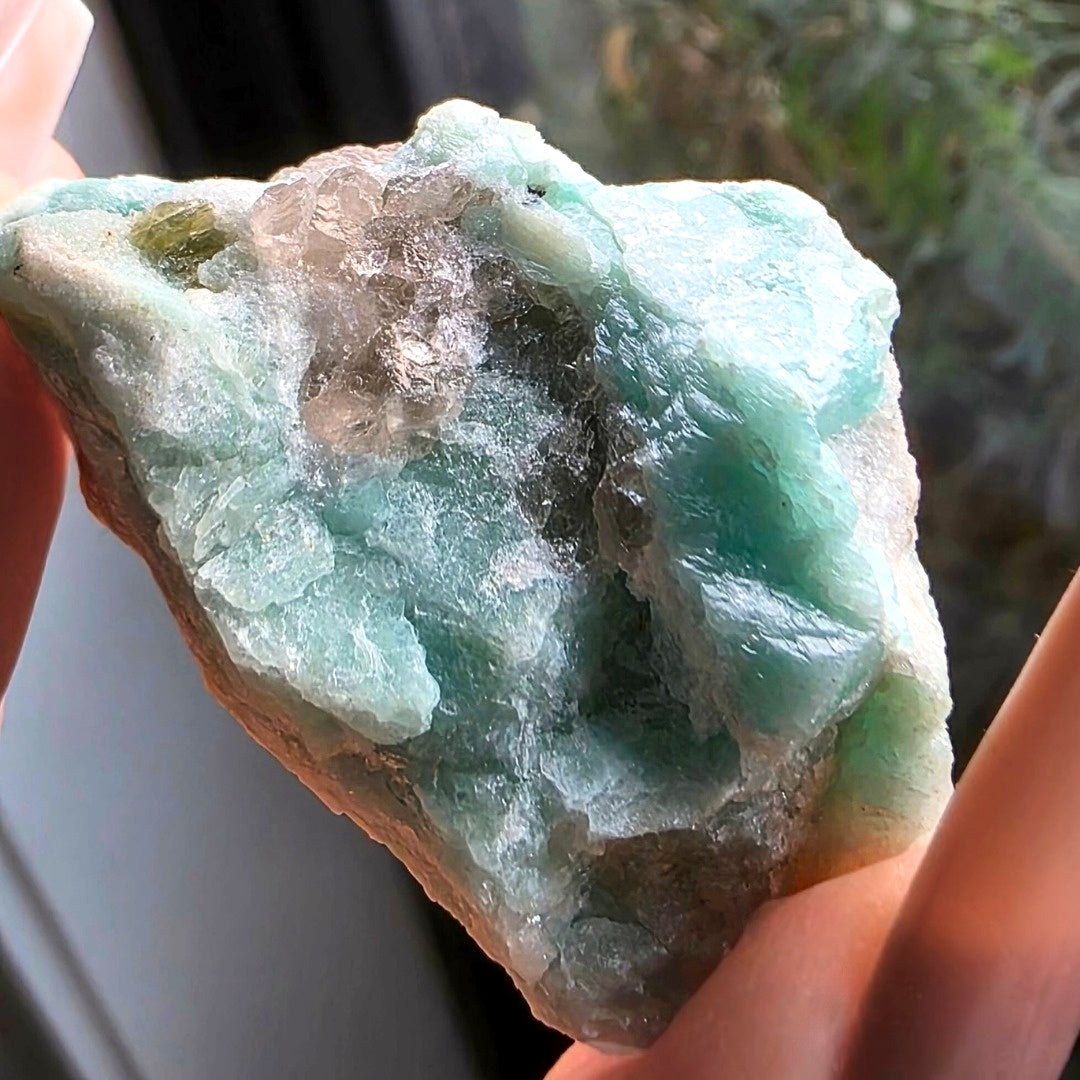 Amazonite with Smoky Quartz & Green Tourmaline Crystal