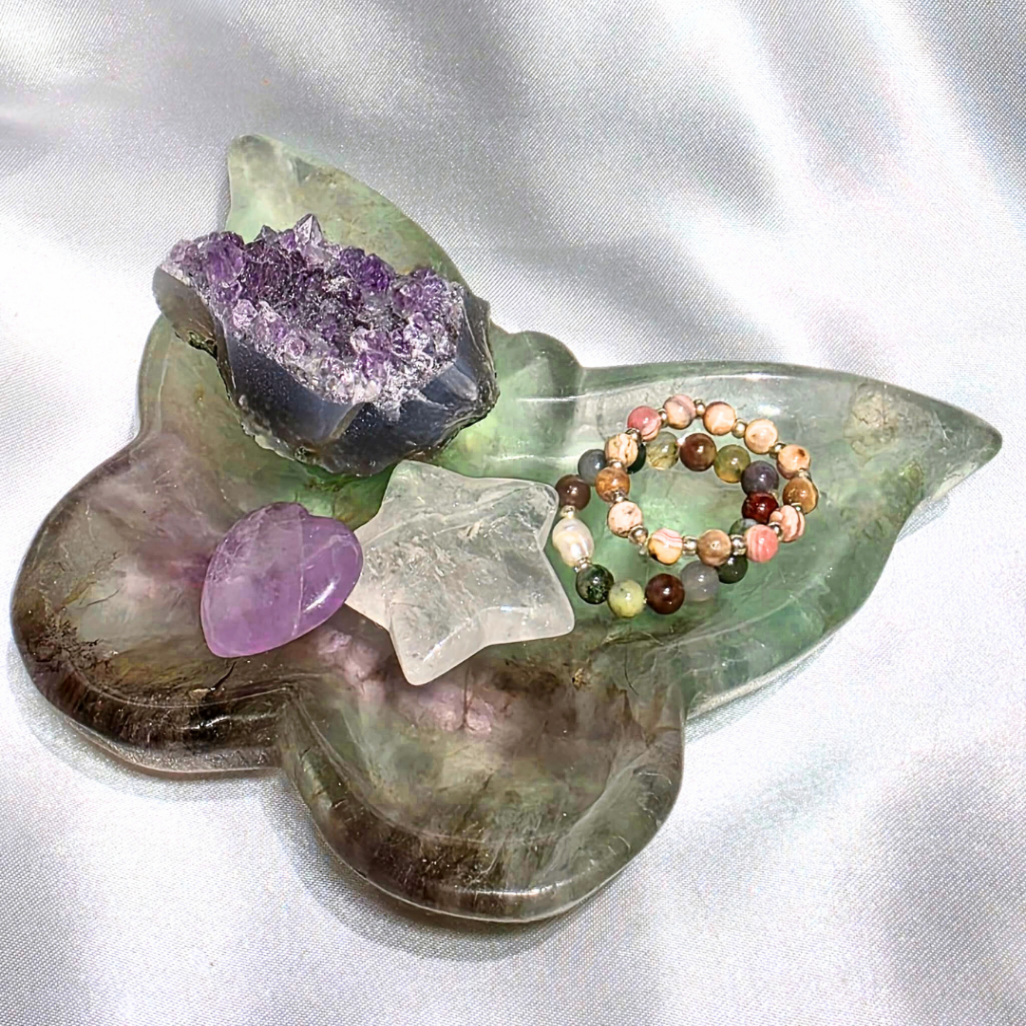Fluorite Green & Purple Crystal Trinket Plate - 12cm