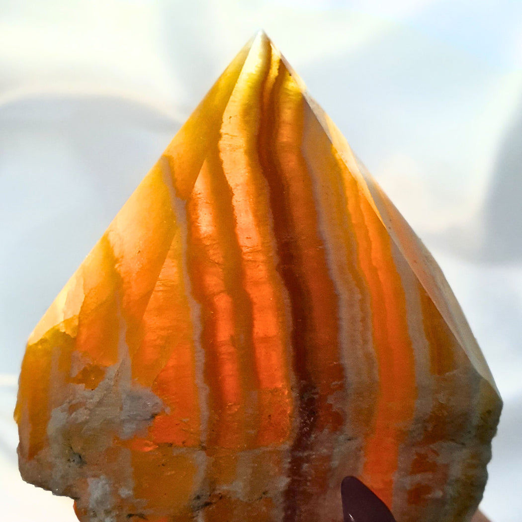 Large Orange Sherbet Calcite Half-Polished Point, 310g