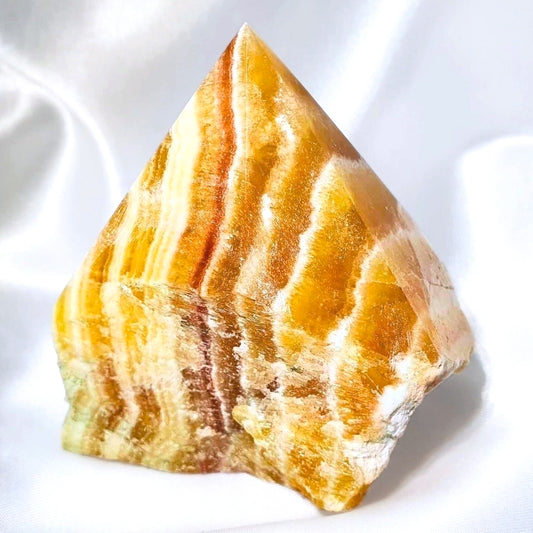 Large Orange Sherbet Calcite Half-Polished Point, 310g