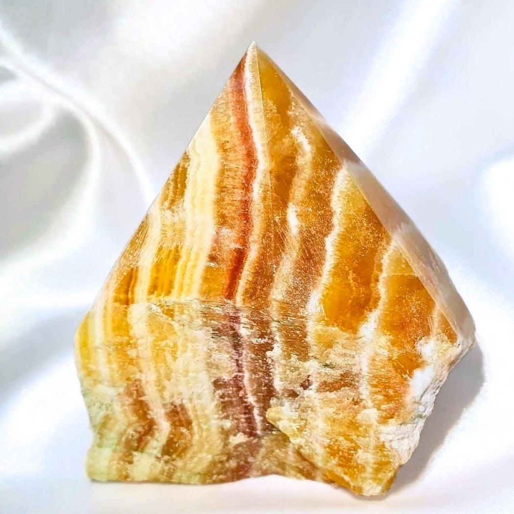 Large Orange Sherbet Calcite Half-Polished Point, 310g